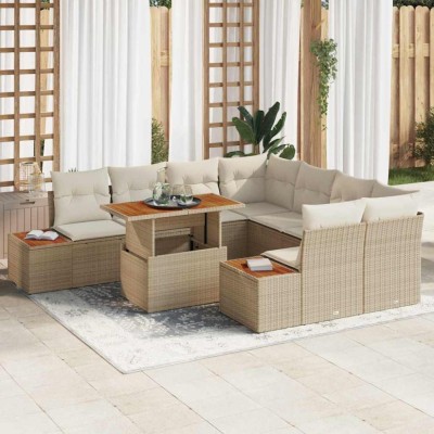 vidaXL Set de canapele pentru grădină 9 pcs Bej Rattan poli foto