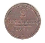 SV * Austria 2 KREUZER 1851 G * MONETARIA BAIA MARE * stare relativ buna, Cupru (arama)