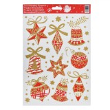 Autocolante Decorative Crăciun, Globuri Roșii cu Glitter Auriu, 20x30cm, Oem
