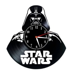 Ceas de Perete Decorativ &ldquo;Darth Vader &ndash; Dark Side&rdquo;, din Disc Vinil Reciclat, Design Star Wars, Negru, Mecanism Silențios (Sweep)