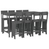 Set bar de gradina, 9 piese, gri, lemn masiv de pin