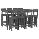 Set bar de gradina, 9 piese, gri, lemn masiv de pin