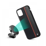 Husa iPhone 11 Pro Meleovo Carbon Black &amp; Red (placuta metalica integrata)