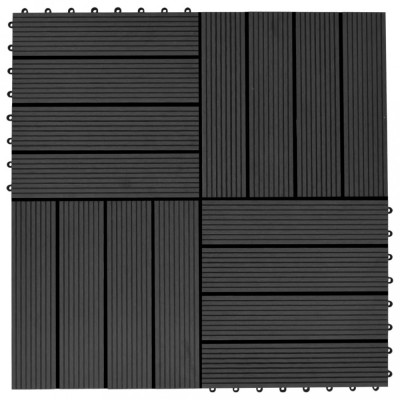 vidaXL Plăci de pardoseală 11 buc, negru, 30 x 30 cm ,WPC, 1 mp foto