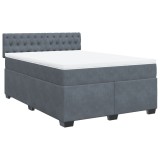 Cumpara ieftin Pat box spring cu saltea, gri inchis, 140x200 cm, catifea