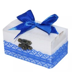 Cutiuta Cufar Din Lemn Pentru Prima Suvita a Bebelusului, Albastru cu Dantela - CPS06