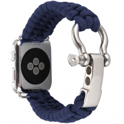 Curea iUni compatibila cu Apple Watch 1/2/3/4/5/6/7, 44mm, Elastic Paracord, Rugged Nylon Rope, Midnight Blue foto