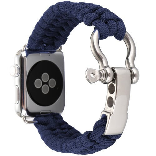 Curea iUni compatibila cu Apple Watch 1/2/3/4/5/6/7, 44mm, Elastic Paracord, Rugged Nylon Rope, Midnight Blue
