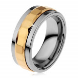 Inel realizat din tungsten,in culoare argintie si aurie, banda rotativa pe mijloc cu patrate , 8 mm - Marime inel: 67