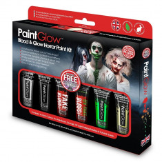 Kit make-up neon UV Halloween, cu sange fals, Horror, PaintGlow foto