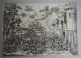 &quot;Scena de lupta&quot; gravura veche, Scene lupta, Cerneala, Altul