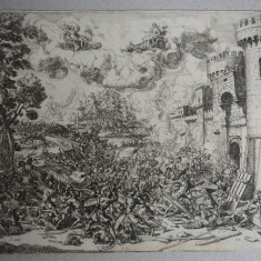 "Scena de lupta" gravura veche