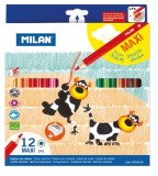 Creioane Colorate Milan Maxi, 12 Culori, Triunghiulare, Cu Ascutitoare, Set Creioane Colorat