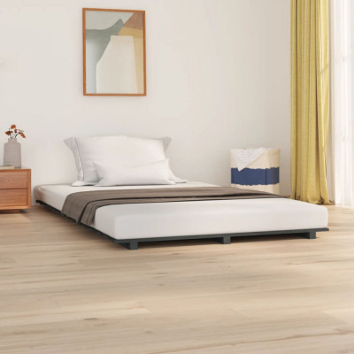 vidaXL Cadru de pat, gri, 150x200 cm, lemn masiv de pin foto