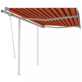 VidaXL Copertină retractabilă manual, st&acirc;lpi portocaliu/maro 3,5x2,5 m