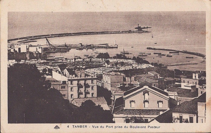 CP691N Tanger, Vue du Port pris du Boulevard Pasteur, circulată Tanger &ndash; Sasca Montană, 1934, carte poștală
