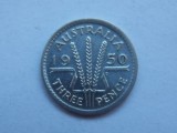 3 Pence 1950 Australia Argint - Moneda Numismatică Rară din Colecție Proprie