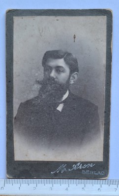 Cabinet card M. Aron &amp;ndash; B&amp;acirc;rlad 1913 &amp;ndash; portret bărbat cu dedicație foto