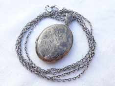 MEDALION argint cu LOCAS FOTOGRAFII LOCKET 1900 FRANTA art nouveau + Lant argint foto