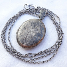 MEDALION argint cu LOCAS FOTOGRAFII LOCKET 1900 FRANTA art nouveau + Lant argint