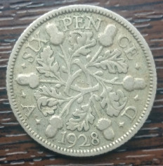 (A61) MONEDA DIN ARGINT ANGLIA - 6 PENCE 1928 foto