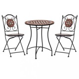 Set Bistro Mozaic 3 Piese VidaXL, Cărămiziu, Ceramică, Masă 60cm + 2 Scaune, Mobilier Gradina, Fier Vopsit Electrostatic, Durabil