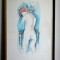 Indiscretie - pictura nud originala, acuarela semnata, tablou inramat 35 x 50 cm