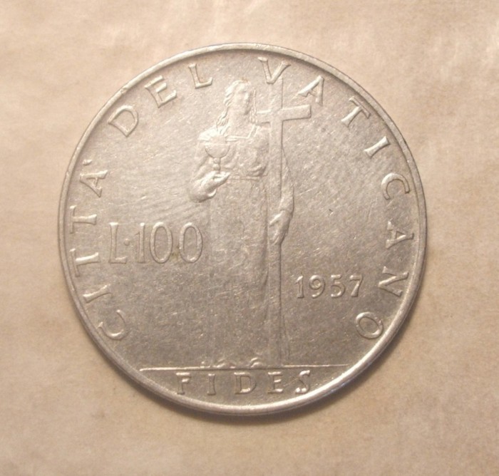 VATICAN 100 LIRE 1957 PIUS AL XII LEA