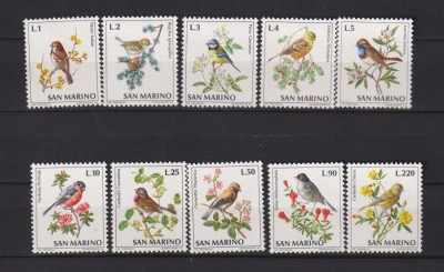 SAN MARINO 1972 FAUNA PASARI MI. 1003-1012 MNH foto