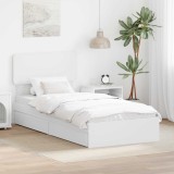 vidaXL Pat cu storage cu headboard Alb 75 x 190 cm Lemn compozit 3412325