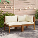 Set canapea 2 piese cu perne alb crem, lemn masiv de acacia GartenMobel Dekor, vidaXL
