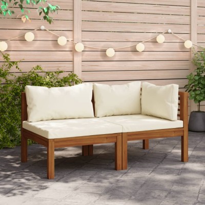 vidaXL Set canapea 2 piese cu perne alb crem, lemn masiv de acacia 316283 foto