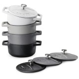 Set 4 Mini Oale din fontă Navaris, 10.5 cm, 290 ml, pentru cuptor si plita, negru/alb, 49079.04.03