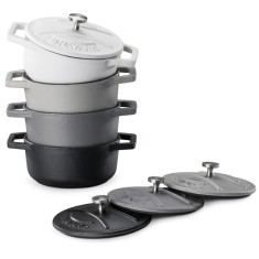 Set 4 Mini Oale din fontă Navaris, 10.5 cm, 290 ml, pentru cuptor si plita, negru/alb, 49079.04.03