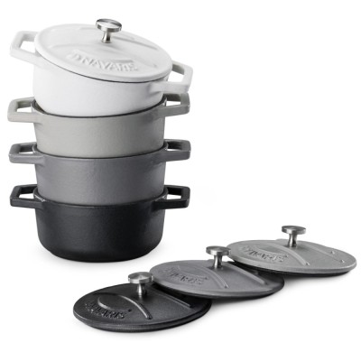 Set 4 Mini Oale din fontă Navaris, 10.5 cm, 290 ml, pentru cuptor si plita, negru/alb, 49079.04.03 foto