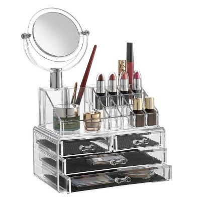Organizator cosmetice din acril cu 4 sertare si oglinda foto