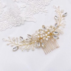 Accesoriu par auriu, stil pieptene, cu pietre si perle, Yuri Gold foto