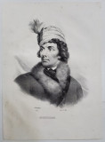 TADEUSZ KOSCIUSZKO , EROU NATIONAL POLONEZ , LITOGRAFIE , DESEN de MAUZAISSE , litografiat de C. MOTTE , 1826