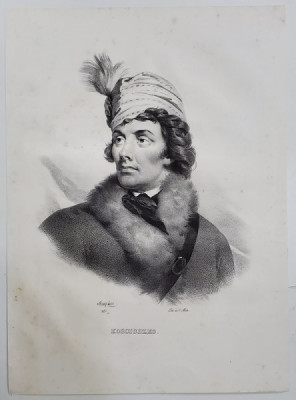 TADEUSZ KOSCIUSZKO , EROU NATIONAL POLONEZ , LITOGRAFIE , DESEN de MAUZAISSE , litografiat de C. MOTTE , 1826 foto