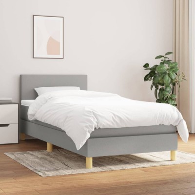 vidaXL Pat box spring cu saltea, gri deschis, 80x200 cm, textil 3140409 foto