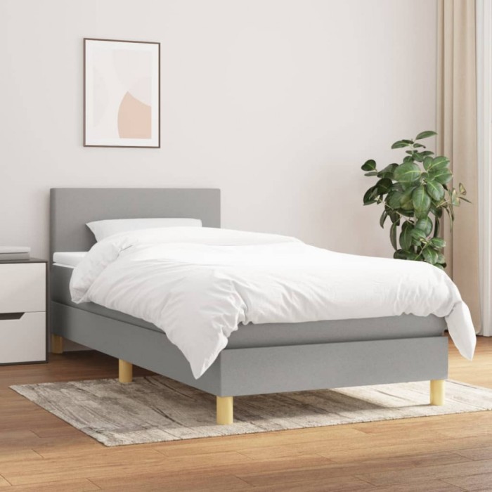 vidaXL Pat box spring cu saltea, gri deschis, 80x200 cm, textil 3140409