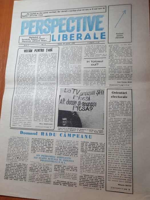 ziarul perspective liberale 10 aprilie 1990-interviu radu campeanu