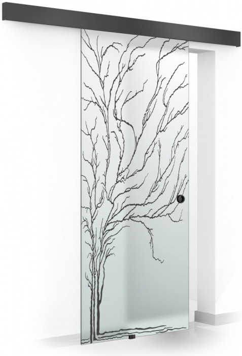 Usa culisanta Boss &reg; Black, model Tree negru, 80x215 cm, sticla 8 mm mata securizata, glisanta in ambele directii
