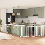 vidaXL Poartă c&acirc;ini pliabilă cu ușă 12 panouri, alb, 600 cm, lemn plop