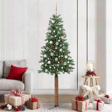 vidaXL Brad de Crăciun subțire Verde 210 cm PVC și lemn de PIN masiv 3394879