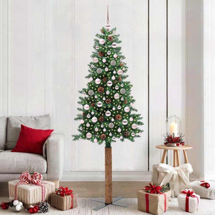 vidaXL Brad de Crăciun subțire Verde 210 cm PVC și lemn de PIN masiv 3394879