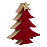 Decoratiune Craciun, Brad Catifelat, Lemn, Stea Glitter, Rosu Auriu, 11cm, Oem