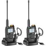 Cumpara ieftin Set 2x Statie Radio Portabila Emisie Receptie 5W, AM/FM, VHF/UHF, Baterie 1600mAh, Lanterna LED, USB-C, Casca, Negru