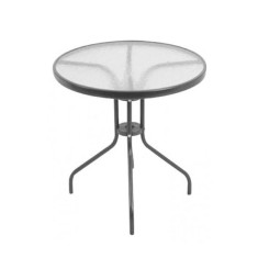 Masa gradina/terasa/balcon, rotunda, metalica, blat sticla, negru antracit, 60x70 cm, Leq Alesia foto