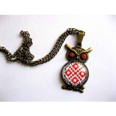 Motiv traditional colier cu pandantiv bufnita, bijuterie bronz femei 29543